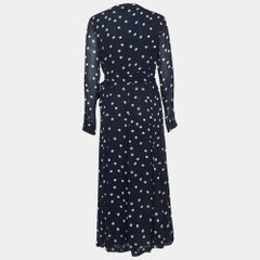 Ganni Navy Blue Polka Dots Chiffon Midi Wrap Dress S