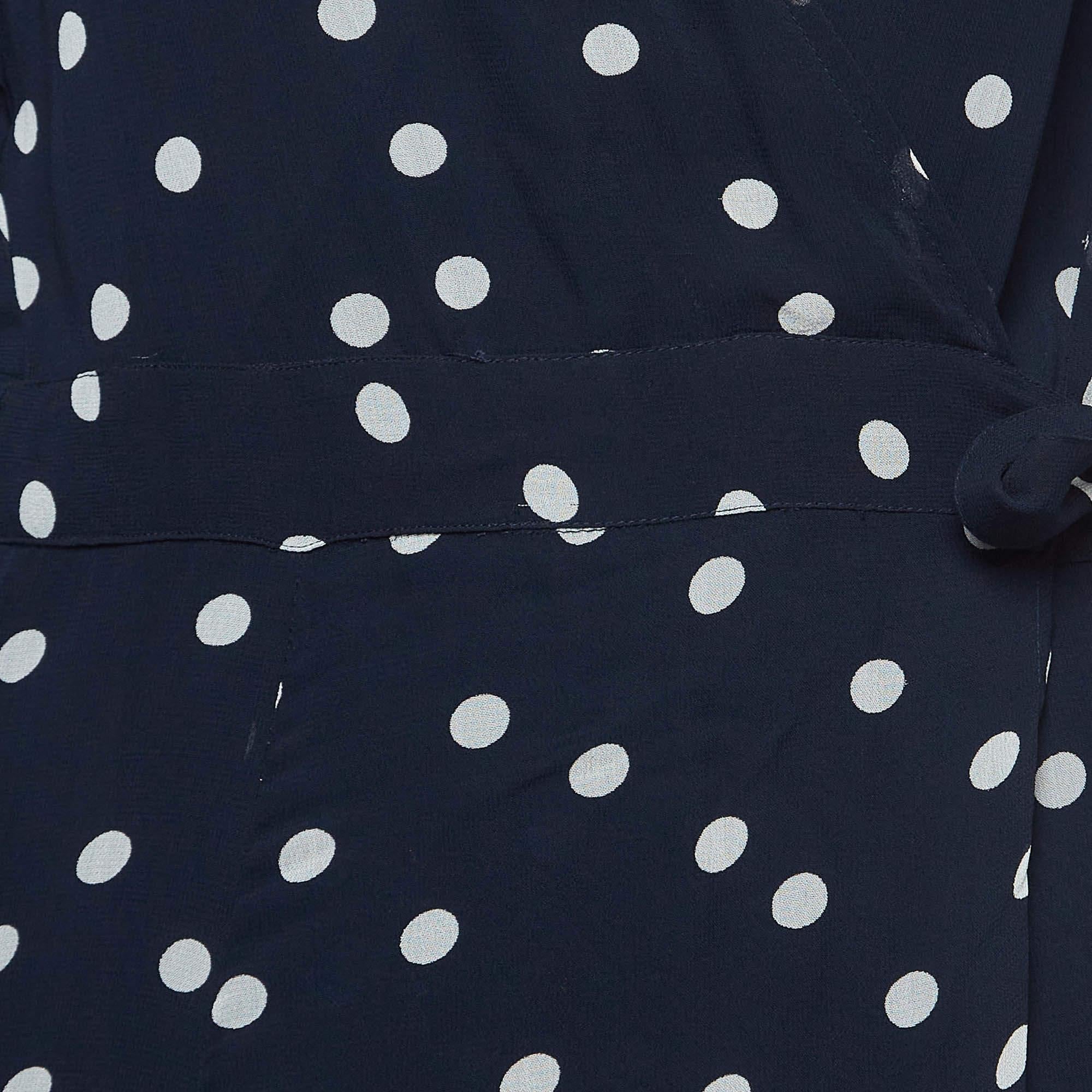 Ganni Vestido cruzado de gasa de lunares azul marino S Negro en venta