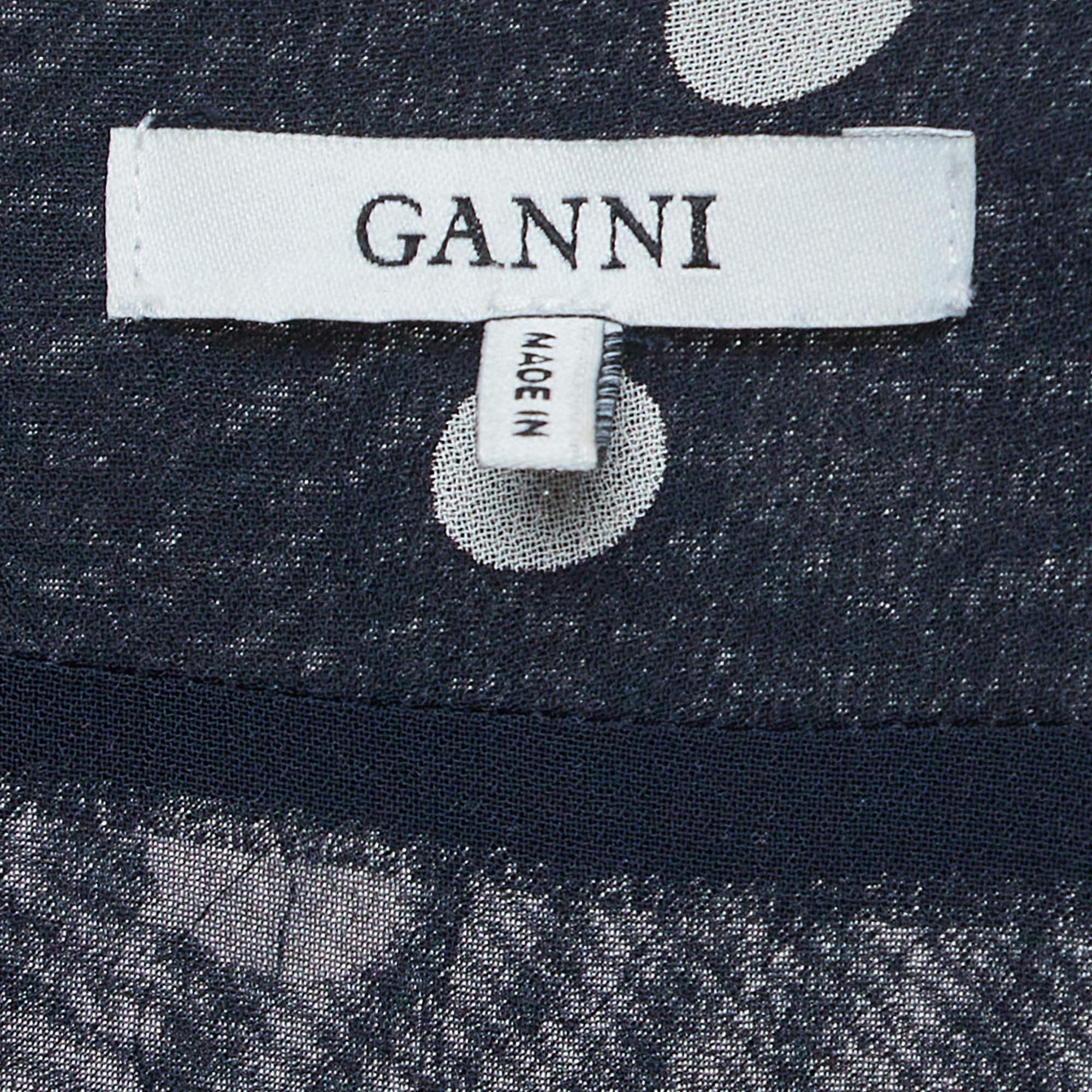 Ganni Vestido cruzado de gasa de lunares azul marino S en Bueno estado para la venta en Dubai, Al Qouz 2
