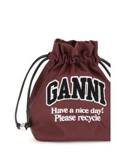 Ganni Nylon Drawstring Pouch Mini Bag — Burgundy