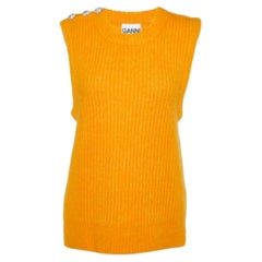 Ganni Orange Laine mélangée Crystals Button Detail Sweater Vest M