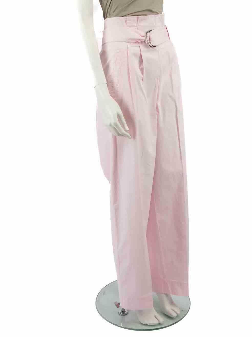 CONDITION is Very good. Minimal wear to trousers is evident. Minimal wear to the front and back with small marks on this used Ganni designer resale item.
 
 Details
 1975 model
 Pink
 Cotton
 Wide leg trousers
 High rise
 Gathered accent
 2x Front