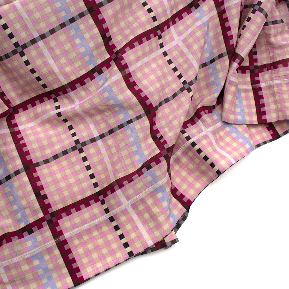 Women's or Men's Ganni Pink Checked Shirred Cotton Silk Blend Maxi Dress - Size US 4