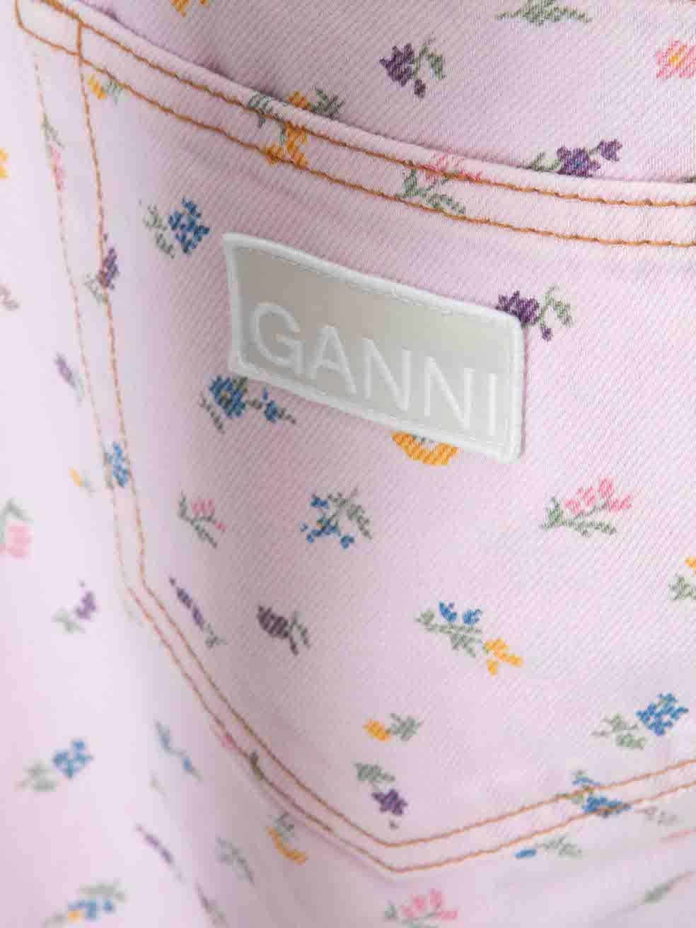 Women's Ganni Pink Denim Floral Pattern Jeans Size M For Sale