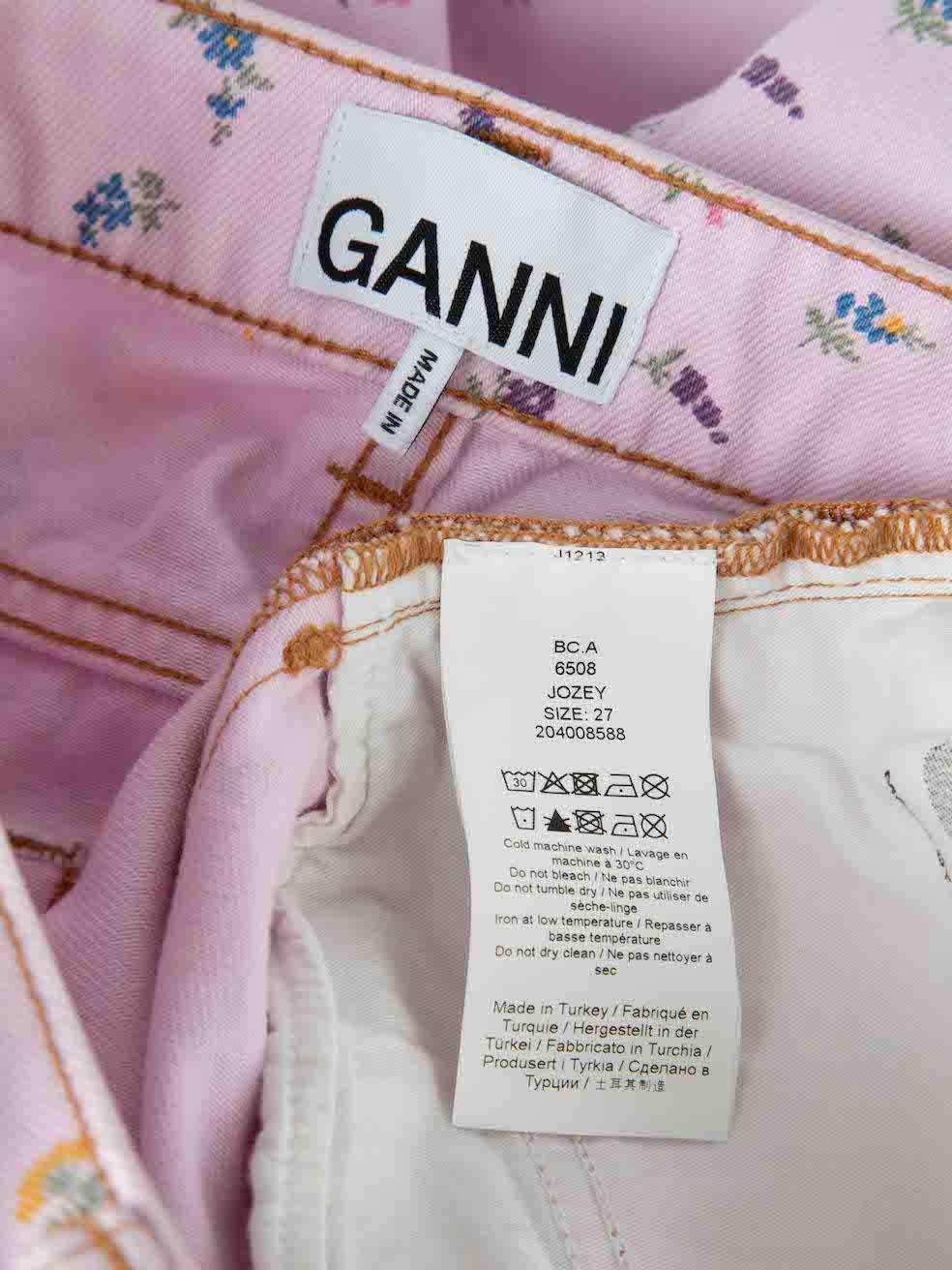 Ganni Pink Denim Floral Pattern Jeans Size M For Sale 1