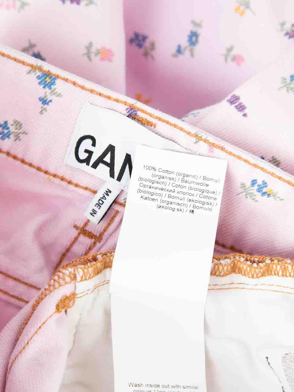 Ganni Pink Denim Floral Pattern Jeans Size M For Sale 2