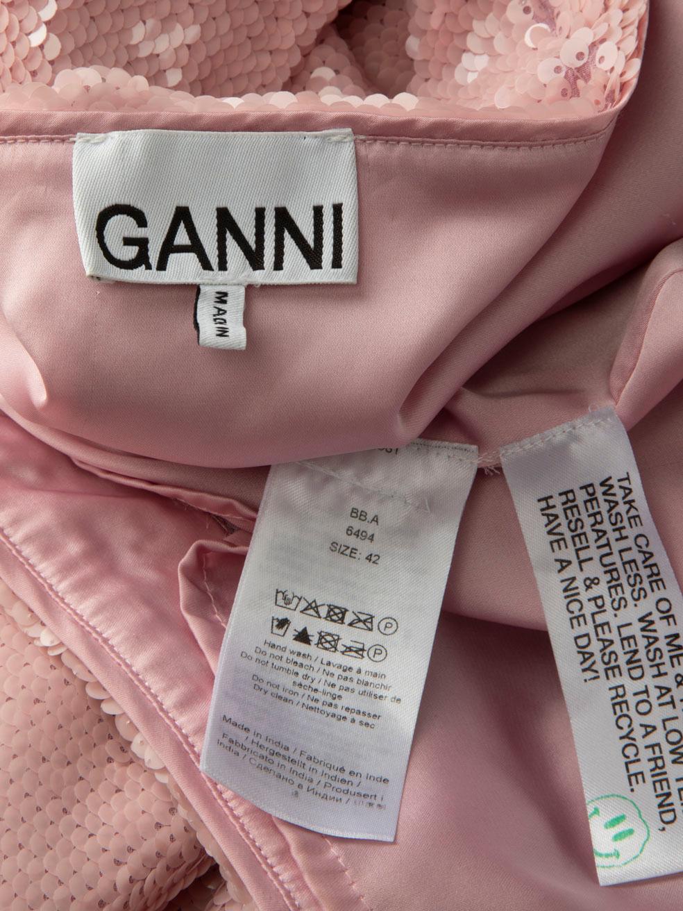 Mini robe à paillettes rose de Ganni Taille XL en vente 1