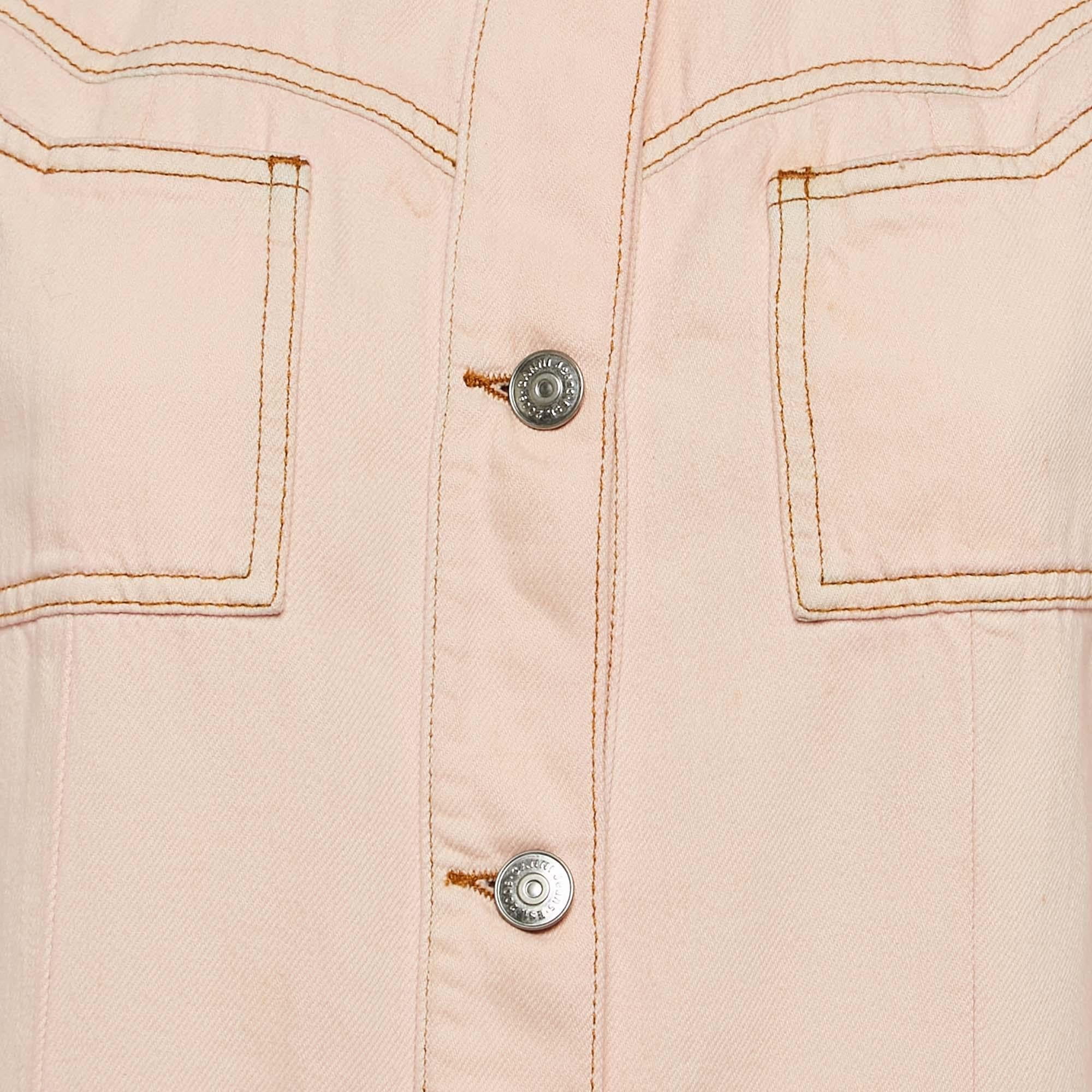Ganni Pink Washed Kress Soft Denim Mini Shirt Dress M (Weiß) im Angebot