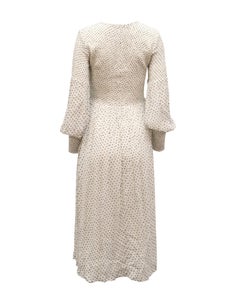 Ganni Polka Dots Smocked Midi Dress in White Viscose