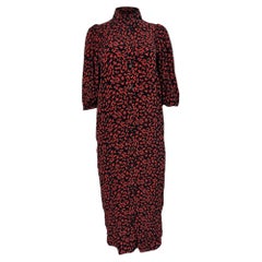 Ganni Printed Button-Down Midi Shirt in Dress in Red Viscose