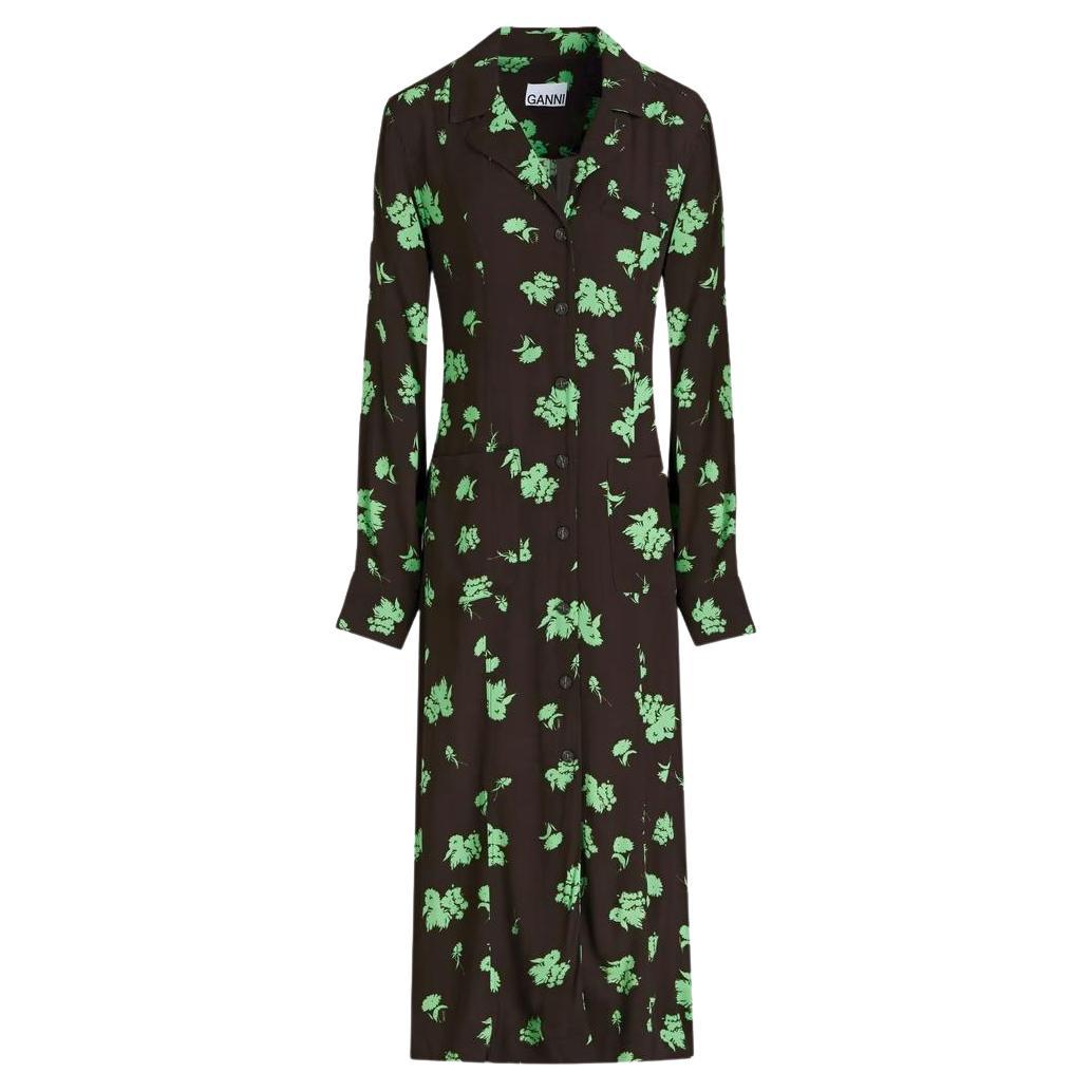 Ganni Printed Crepe Shirt Dress