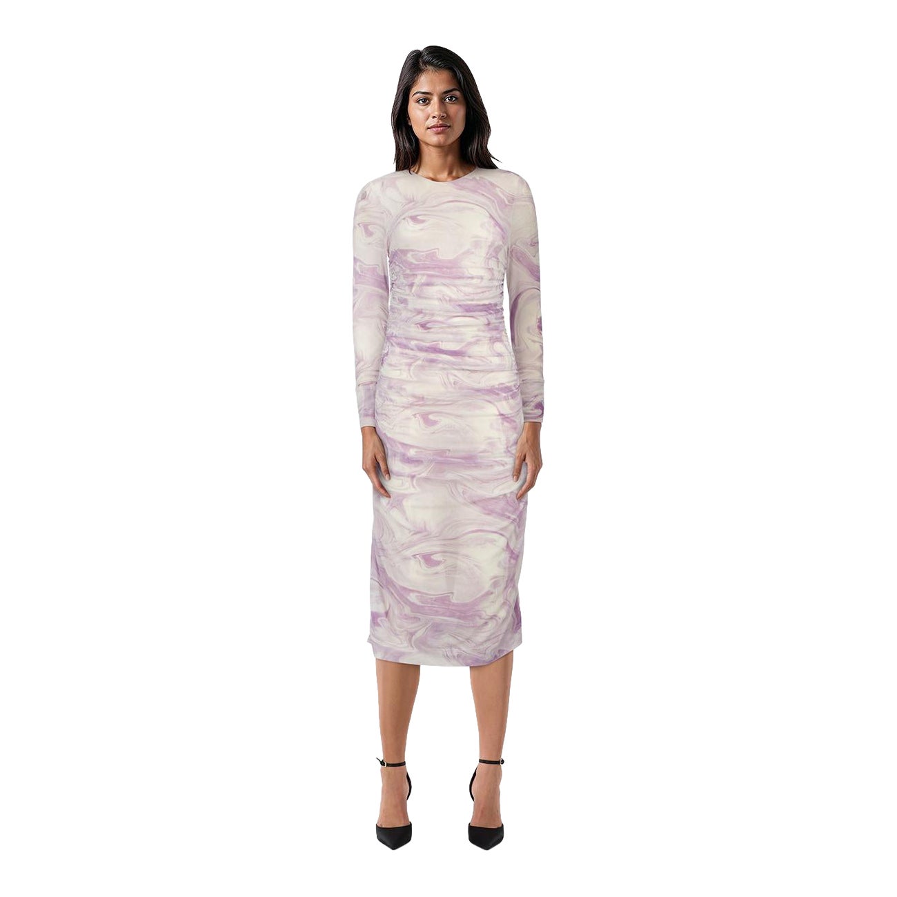 Ganni Lila & Weiß Marmoriertes Stretchkleid Größe S im Angebot
