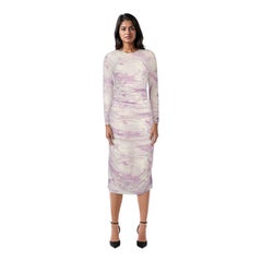 Ganni - Vestito elasticizzato in marmo viola e bianco - taglia S.