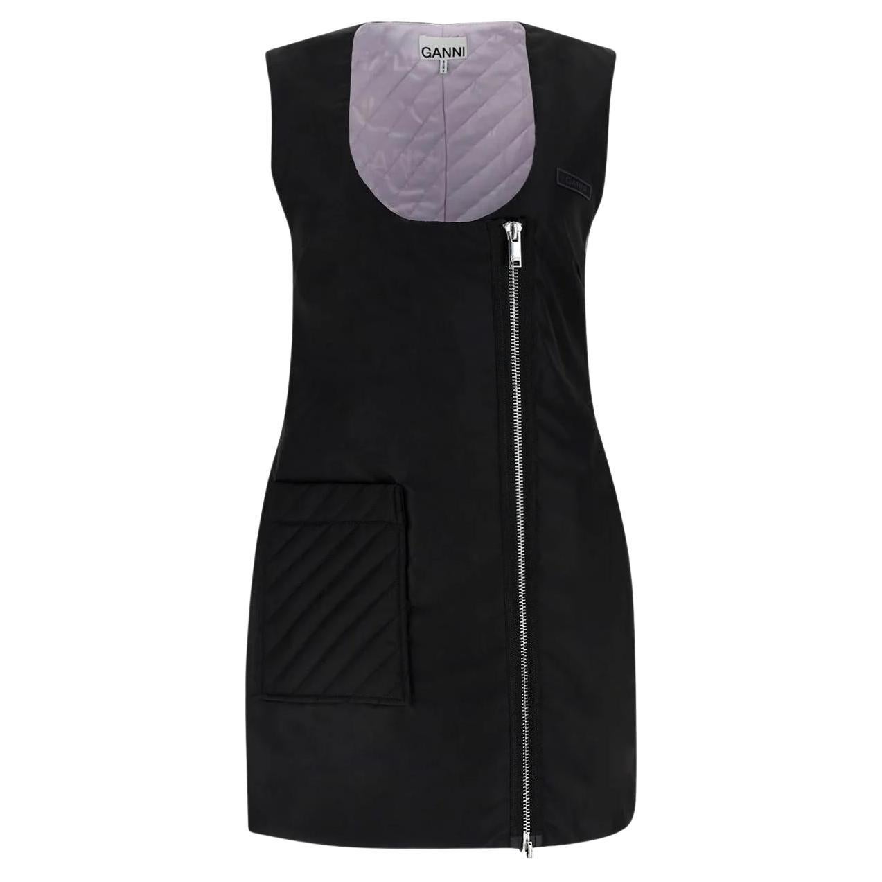 Ganni Quilted Shell Mini Dress With A Zipper To The Front