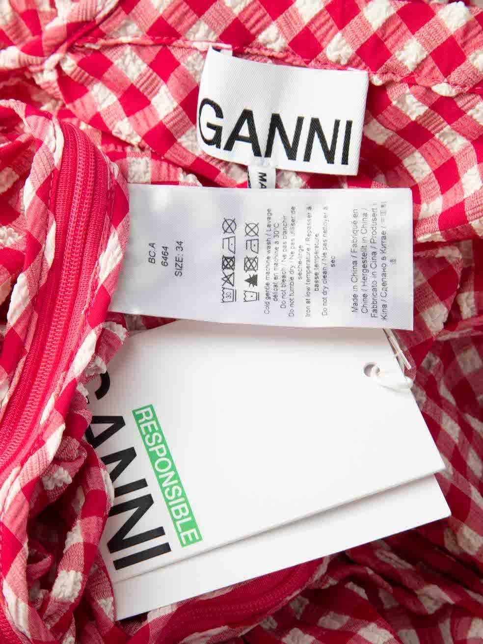 Ganni Rot Love Potion Gingham gerafftes Top Größe XS Damen im Angebot