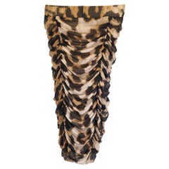 Gonna midi in rete con ruches e stampa leopardata di Ganni, in poliestere marrone