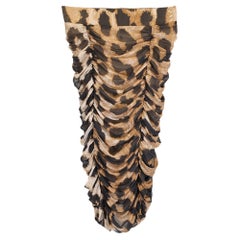 Gonna midi in rete con ruches e stampa leopardata di Ganni, in poliestere marrone