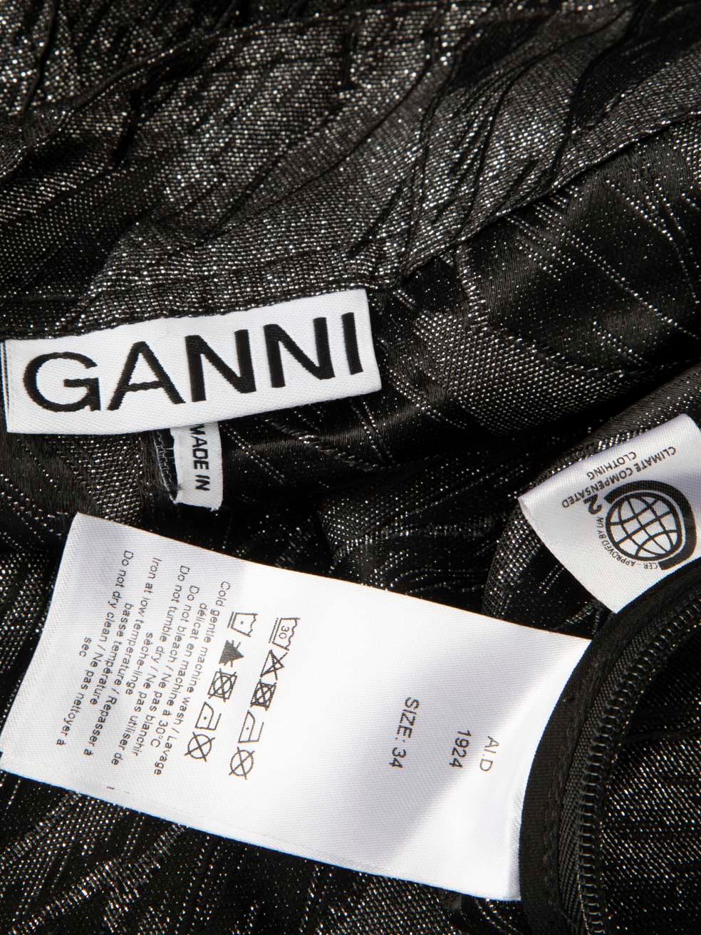 Ganni Silver & Black Metallic Mini Skirt Size XS For Sale 1