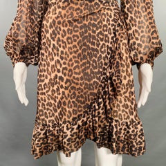 GANNI Size 2 Brown Beige Polyamide Animal Print Wrap Dress