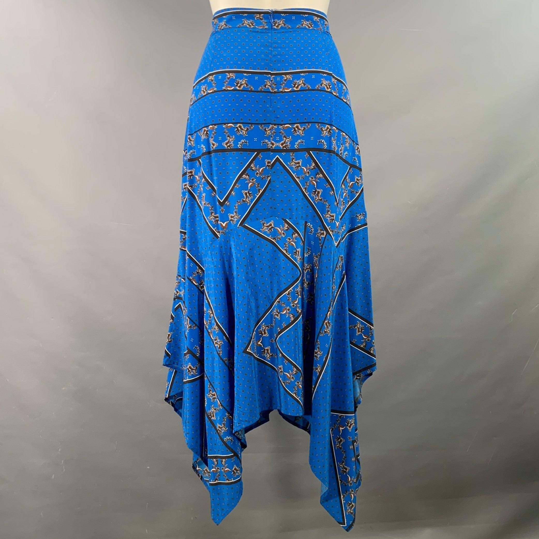 GANNI Size 4 Blue Black Silk Handkerchief Asymmetrical Midi Skirt In Good Condition For Sale In San Francisco, CA
