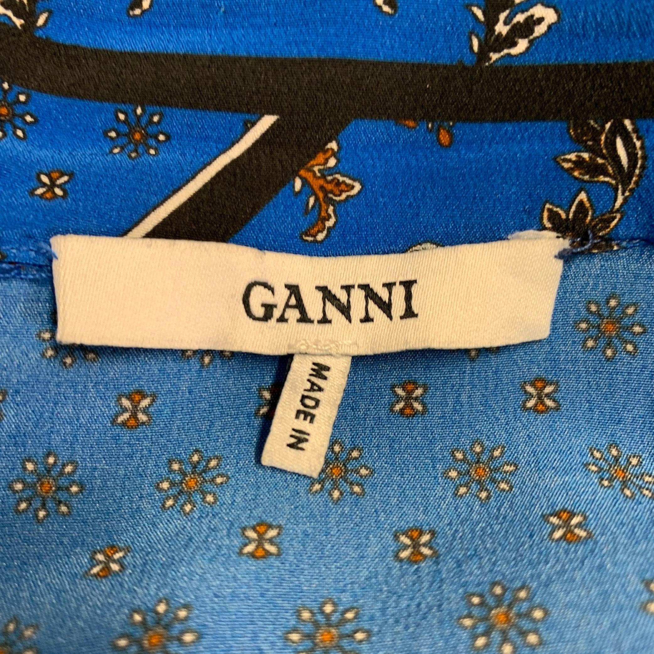 Women's GANNI Size 4 Blue Black Silk Handkerchief Asymmetrical Midi Skirt For Sale