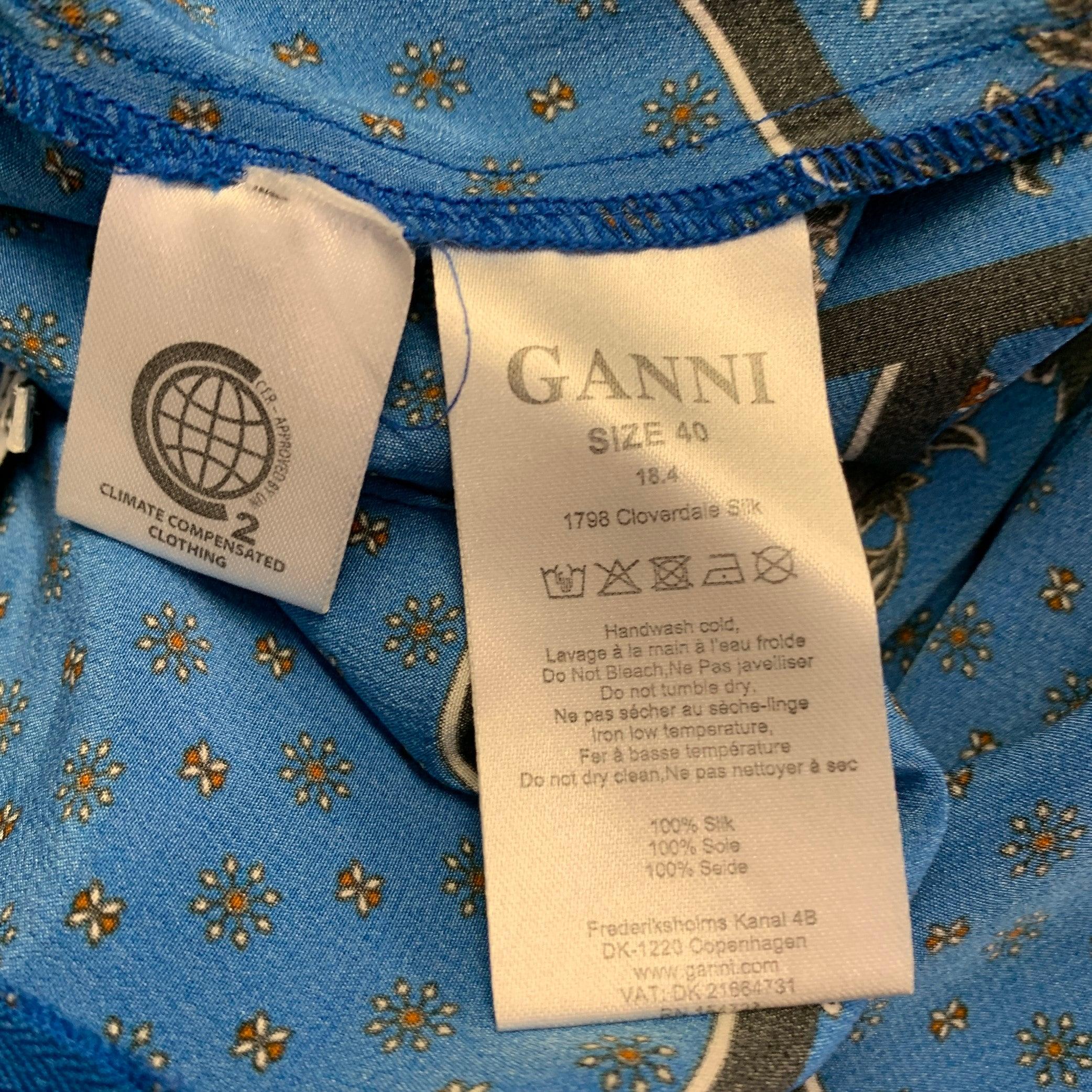 GANNI Size 4 Blue Black Silk Handkerchief Asymmetrical Midi Skirt For Sale 1