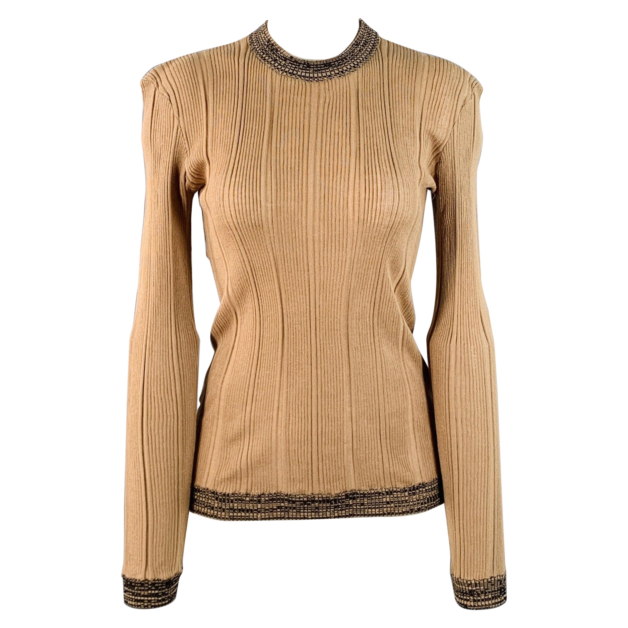 GANNI Size M Brown Cotton Blend Rib Knit Stretch Pullover en venta