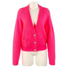 Cardigan court GANNI, taille M, rose vif, mélange d'alpaga, strass