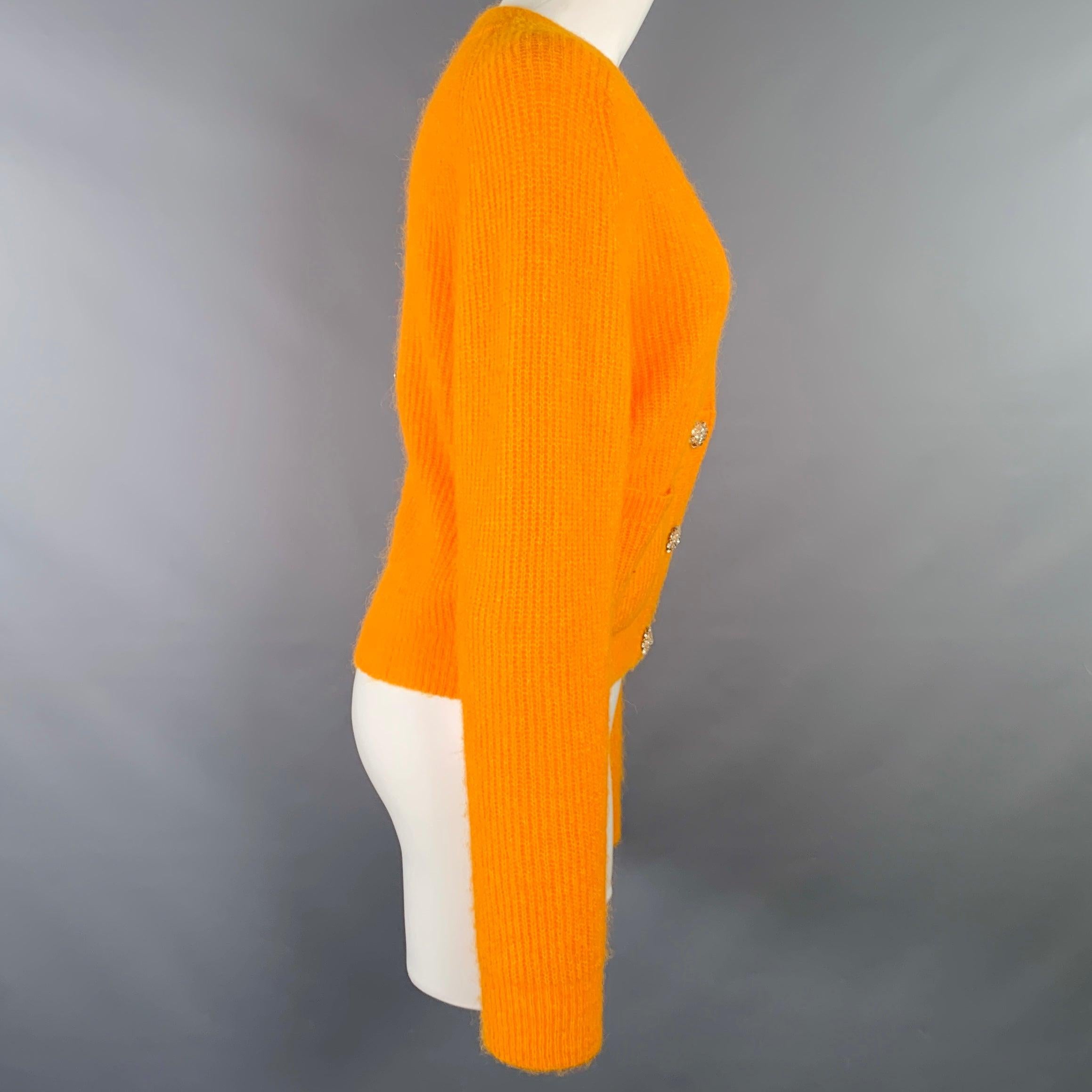 GANNI Size S Orange Alpaca Blend Rhinestones Knit Cardigan In Good Condition For Sale In San Francisco, CA
