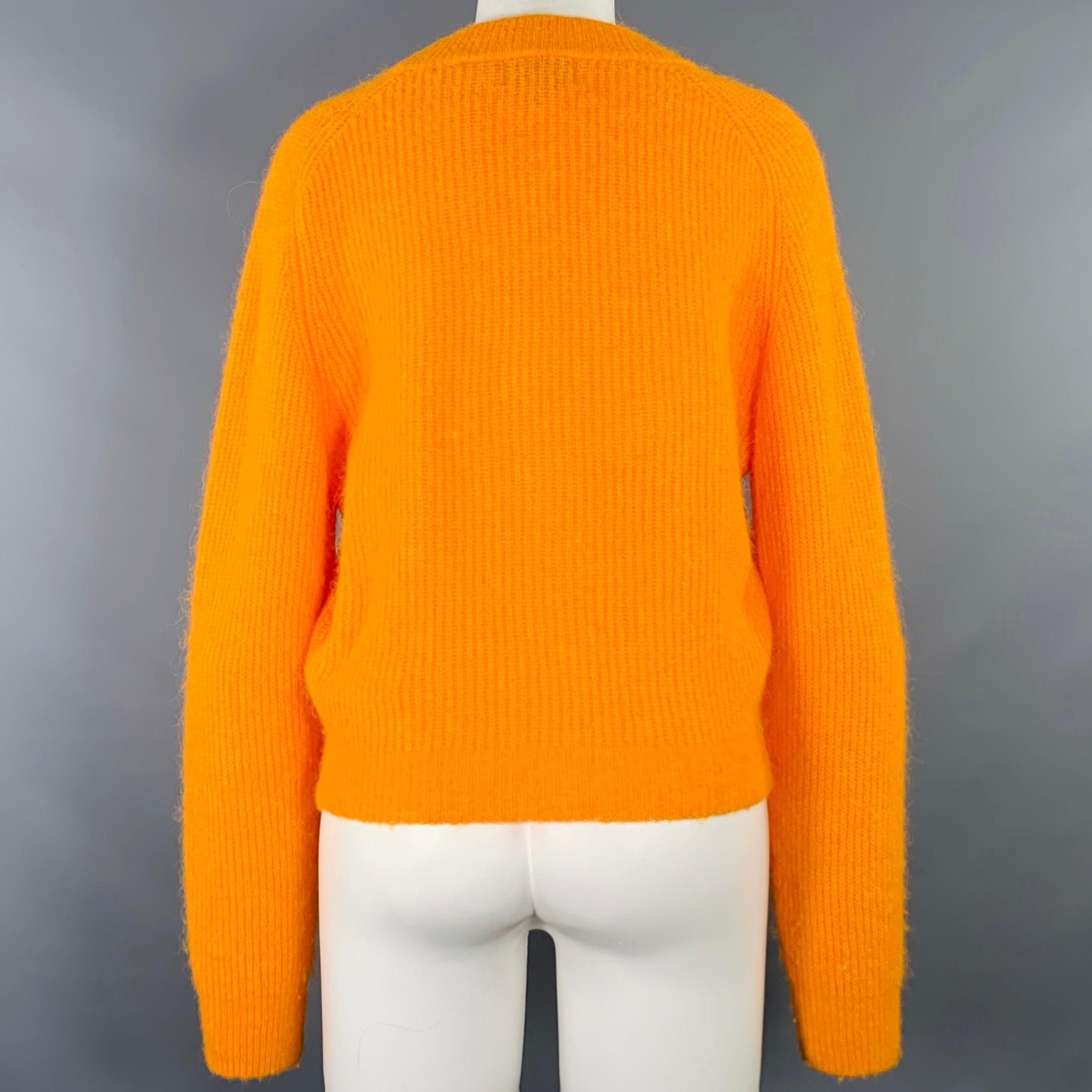 Women's GANNI Size S Orange Alpaca Blend Rhinestones Knit Cardigan For Sale