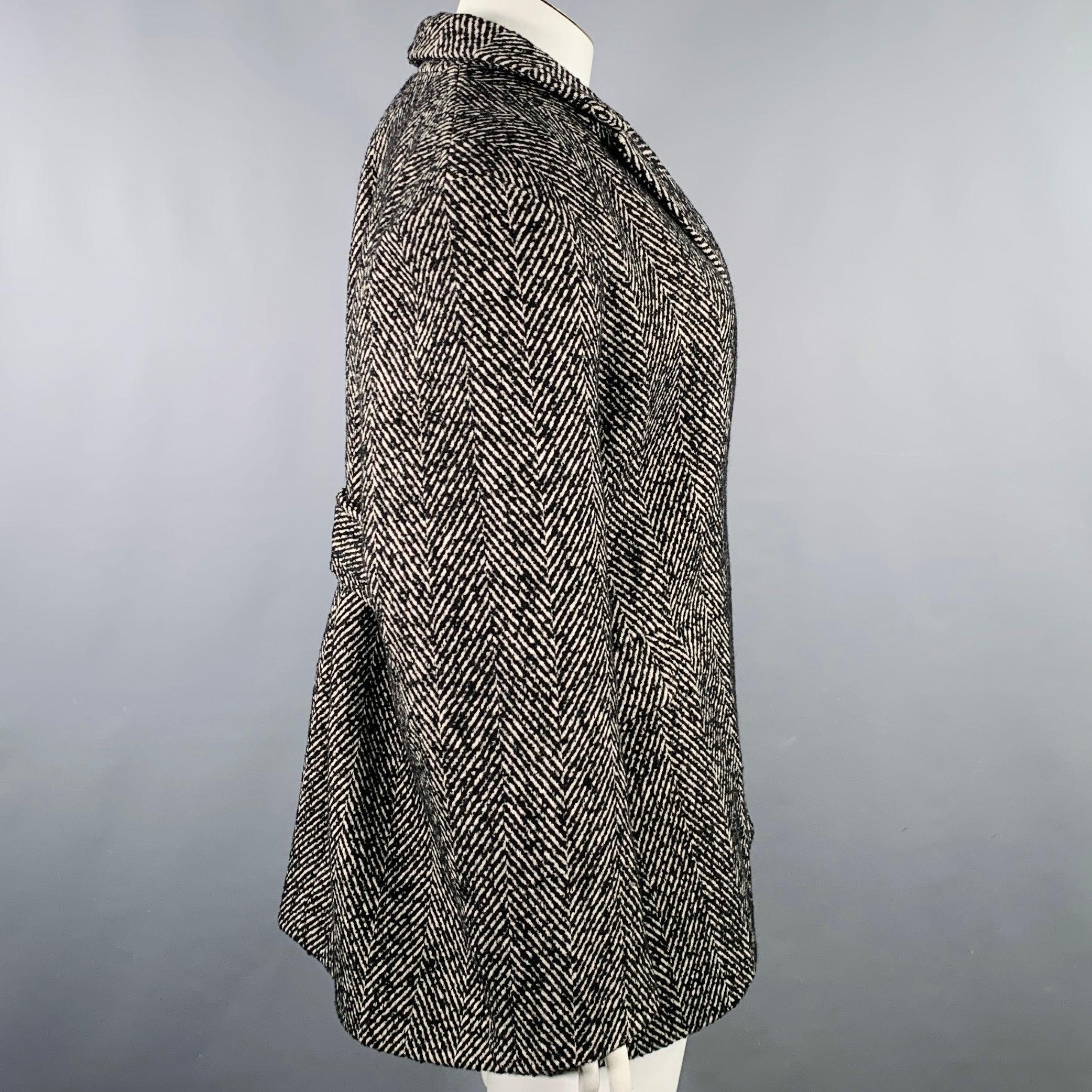 Black GANNI Size XL Grey Wool Blend Tweed Belted Coat For Sale