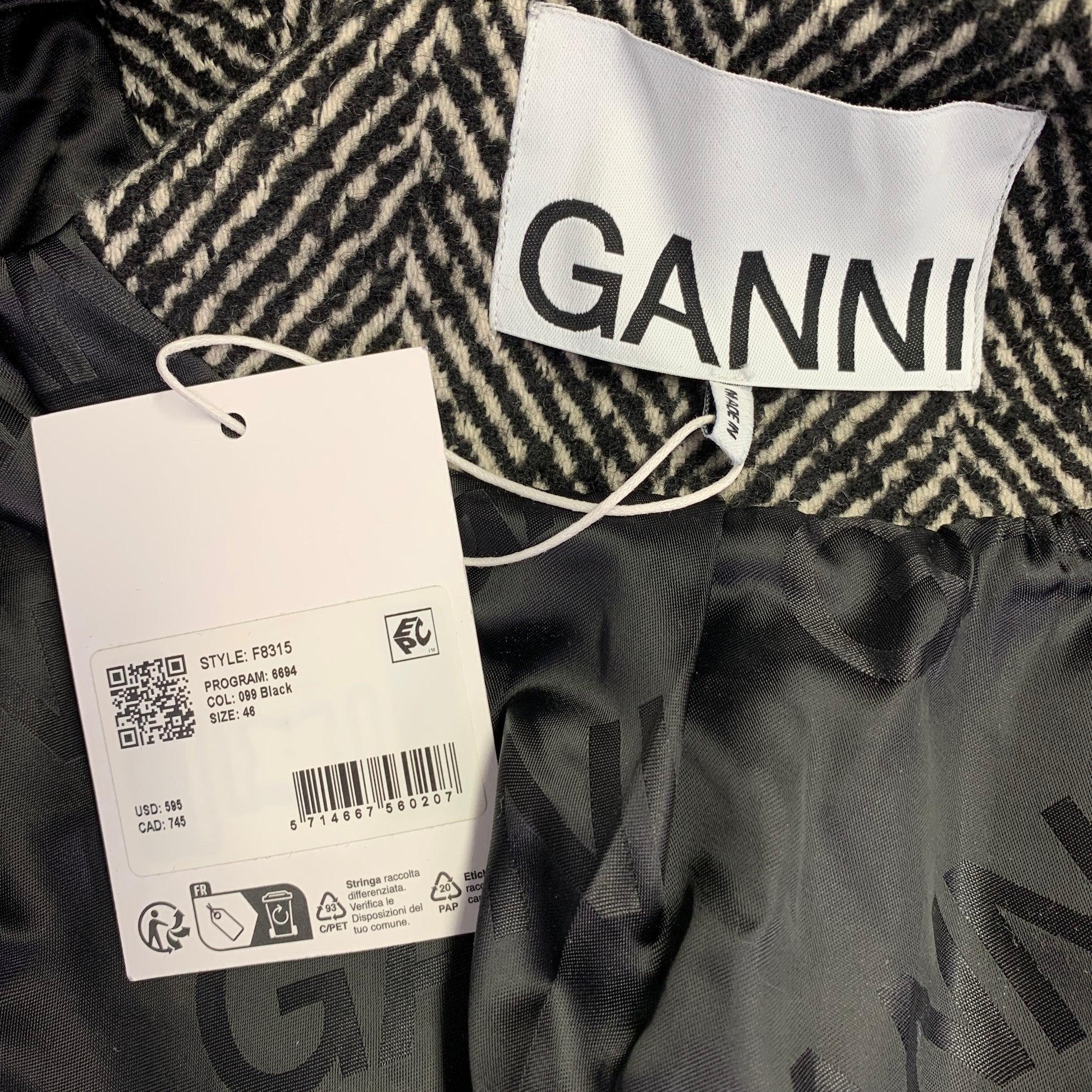 Women's GANNI Size XL Grey Wool Blend Tweed Belted Coat For Sale