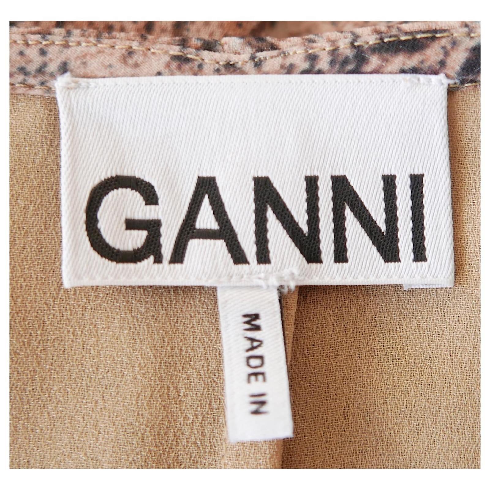 Ganni Langärmeliges Maxikleid aus recyceltem Crêpe mit Schlangenmuster Damen im Angebot