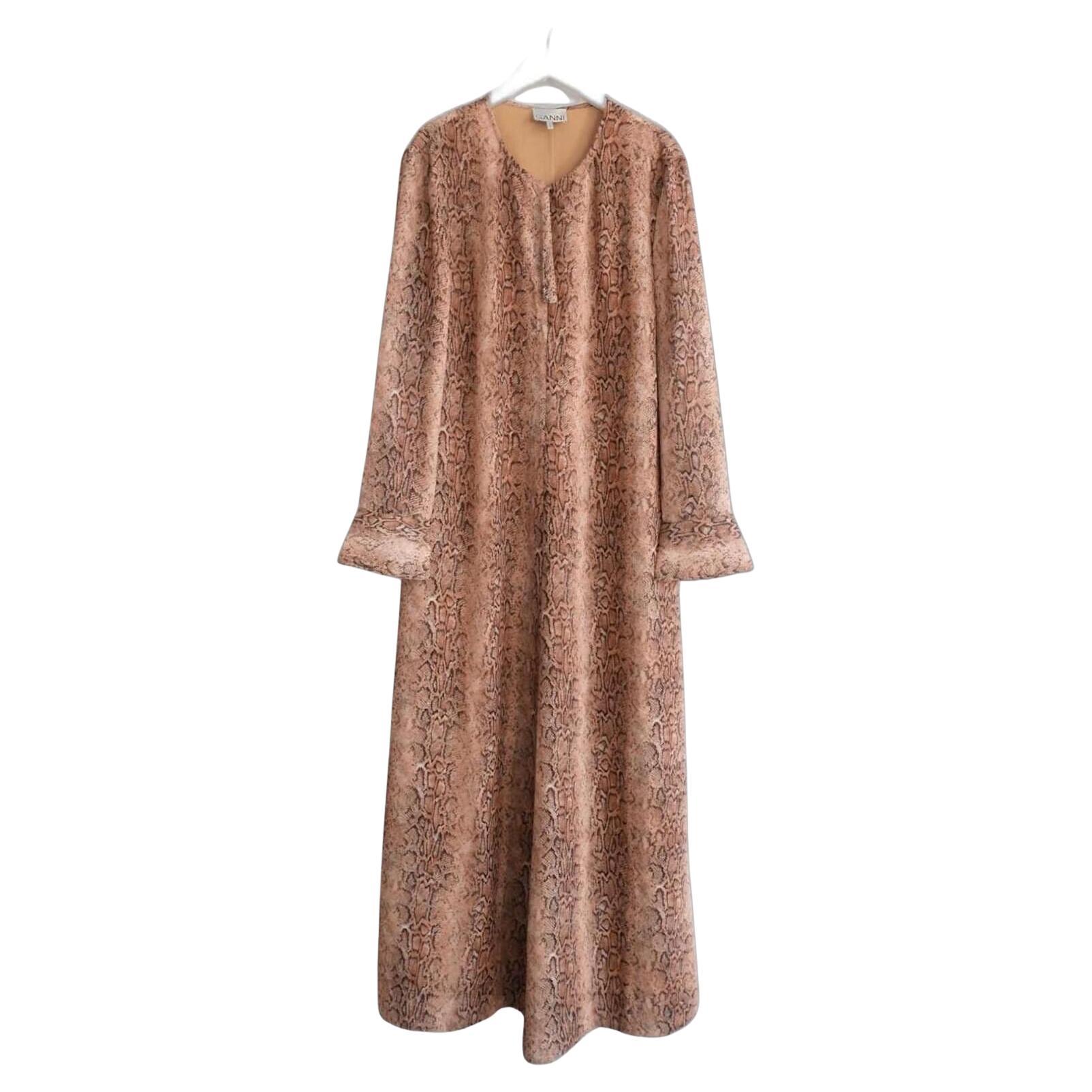 Ganni Snake Print Long Sleeve Recycled Crepe Maxi Dress