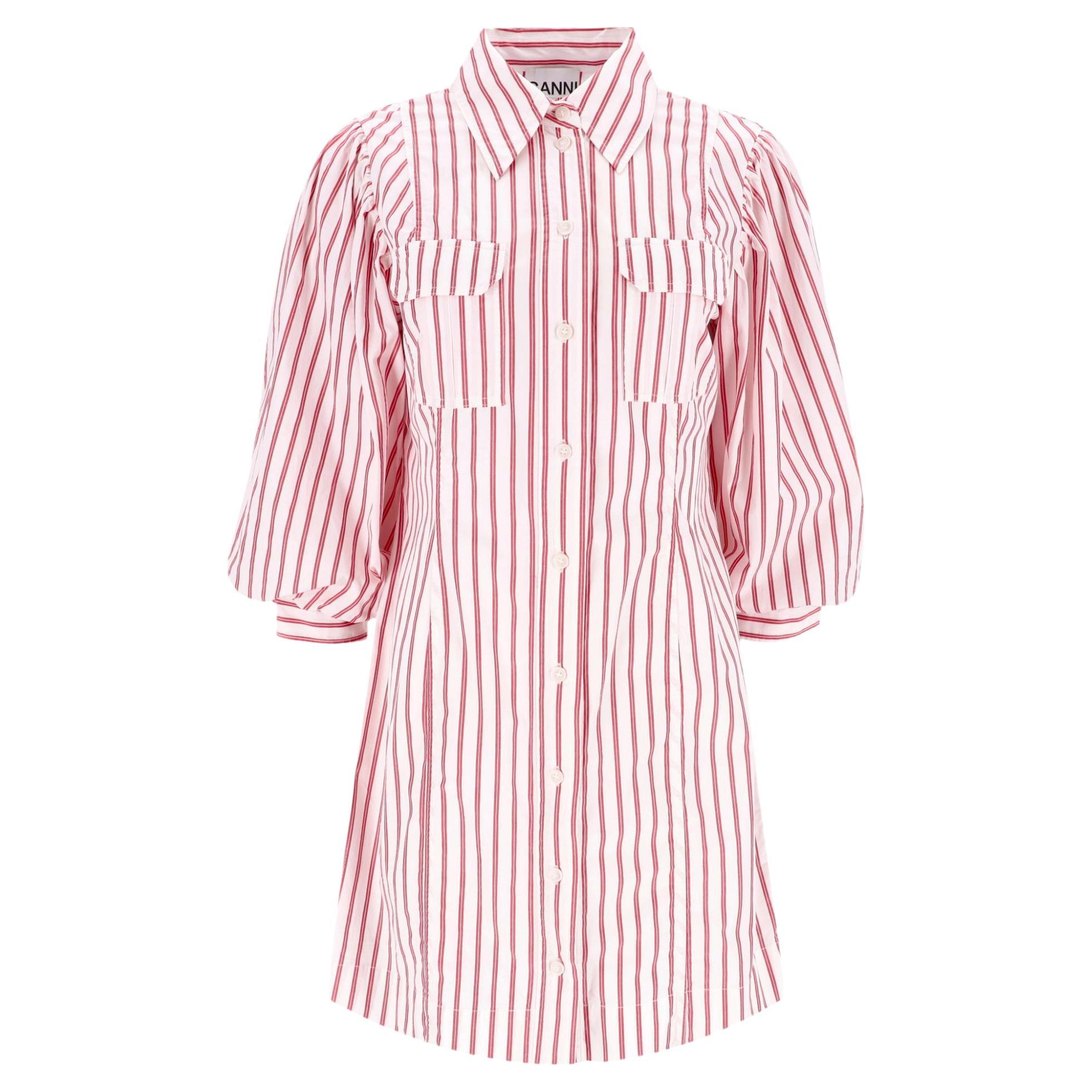 Ganni - Robe chemise en coton rayé en vente