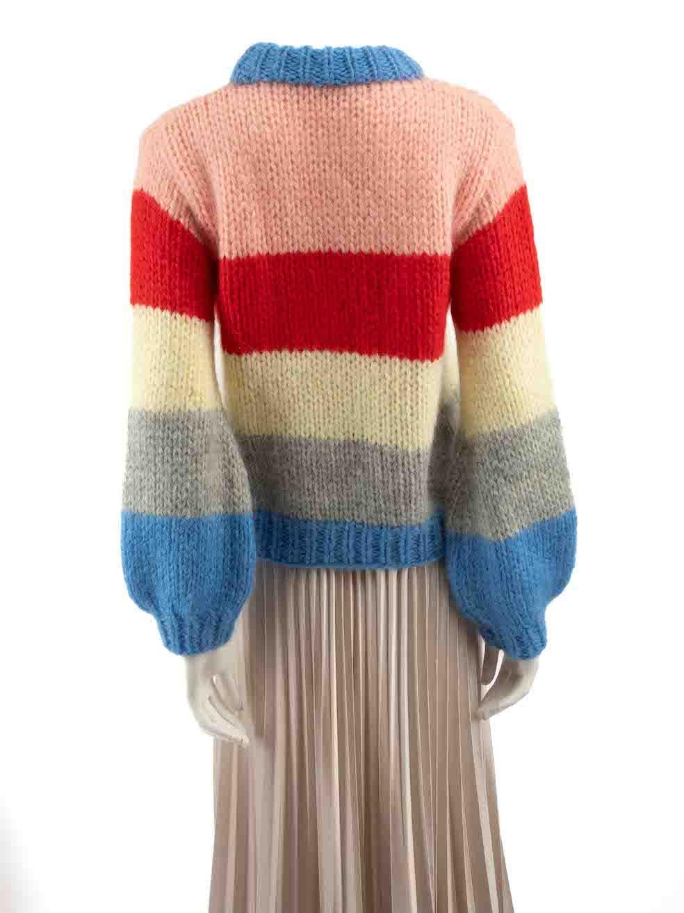 Ganni Gestreifter Chunky Knit-Pullover aus Wolle Größe S im Zustand „Gut“ im Angebot in London, GB