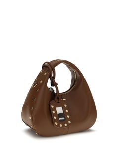 Borsa Hobo Ganni con borchie in pelle Lambtouch — Marrone