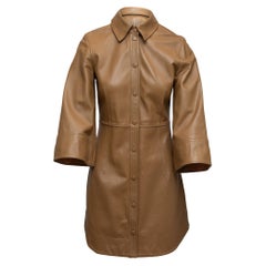 Ganni Tan Leather Collared Mini Dress