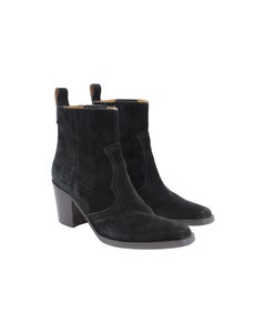 Ganni Western Style Ankle Boots in Black Suede