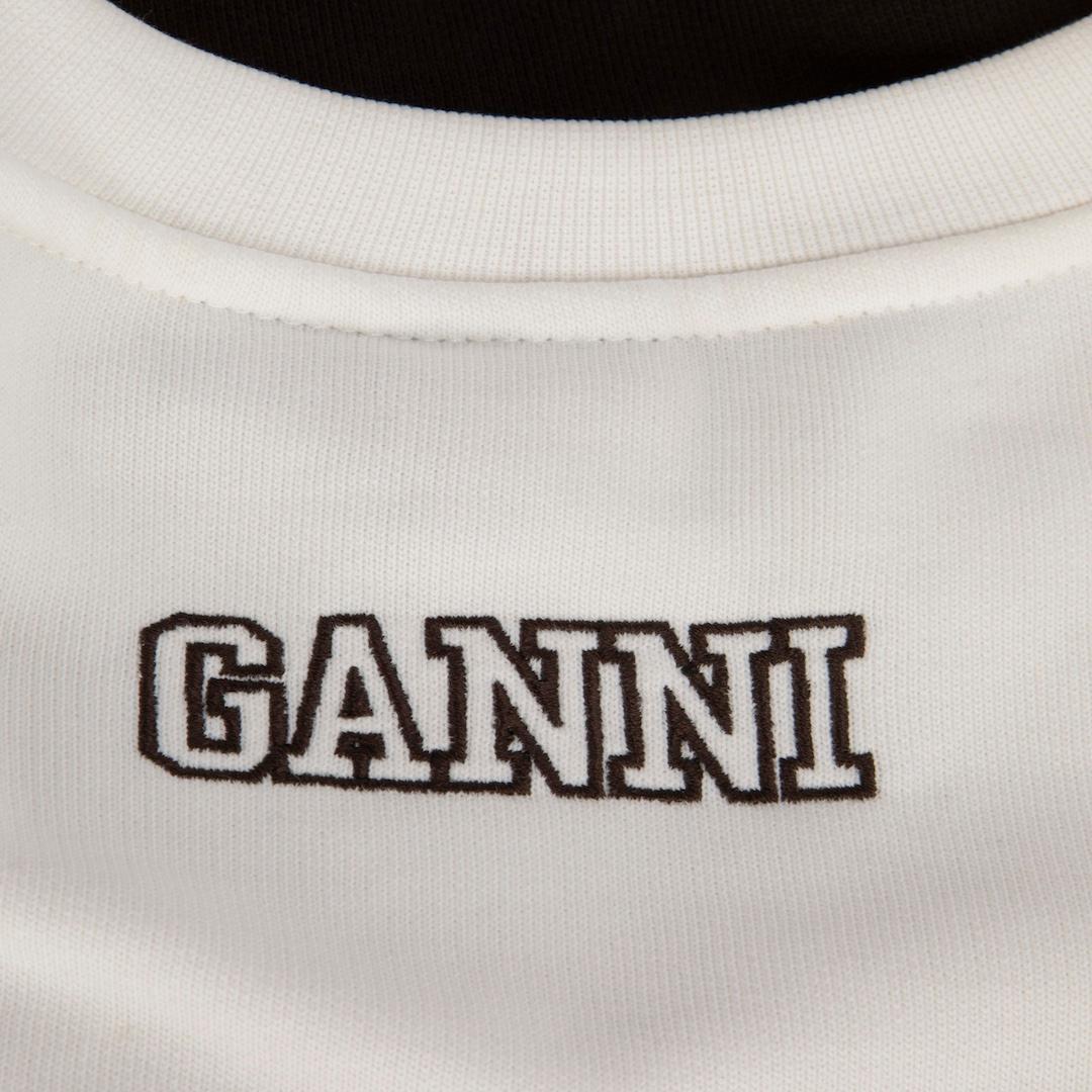 Ganni Weiß & Braun Getäfeltes Logo Sweatshirt Größe L (Grau) im Angebot