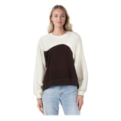Sudadera Ganni Blanca y Marrón con Logotipo en Paneles Talla L