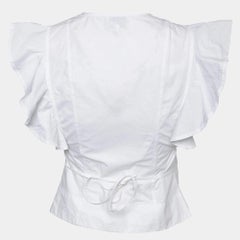 Ganni White Cotton Cap Sleeves Wrap Top XXS