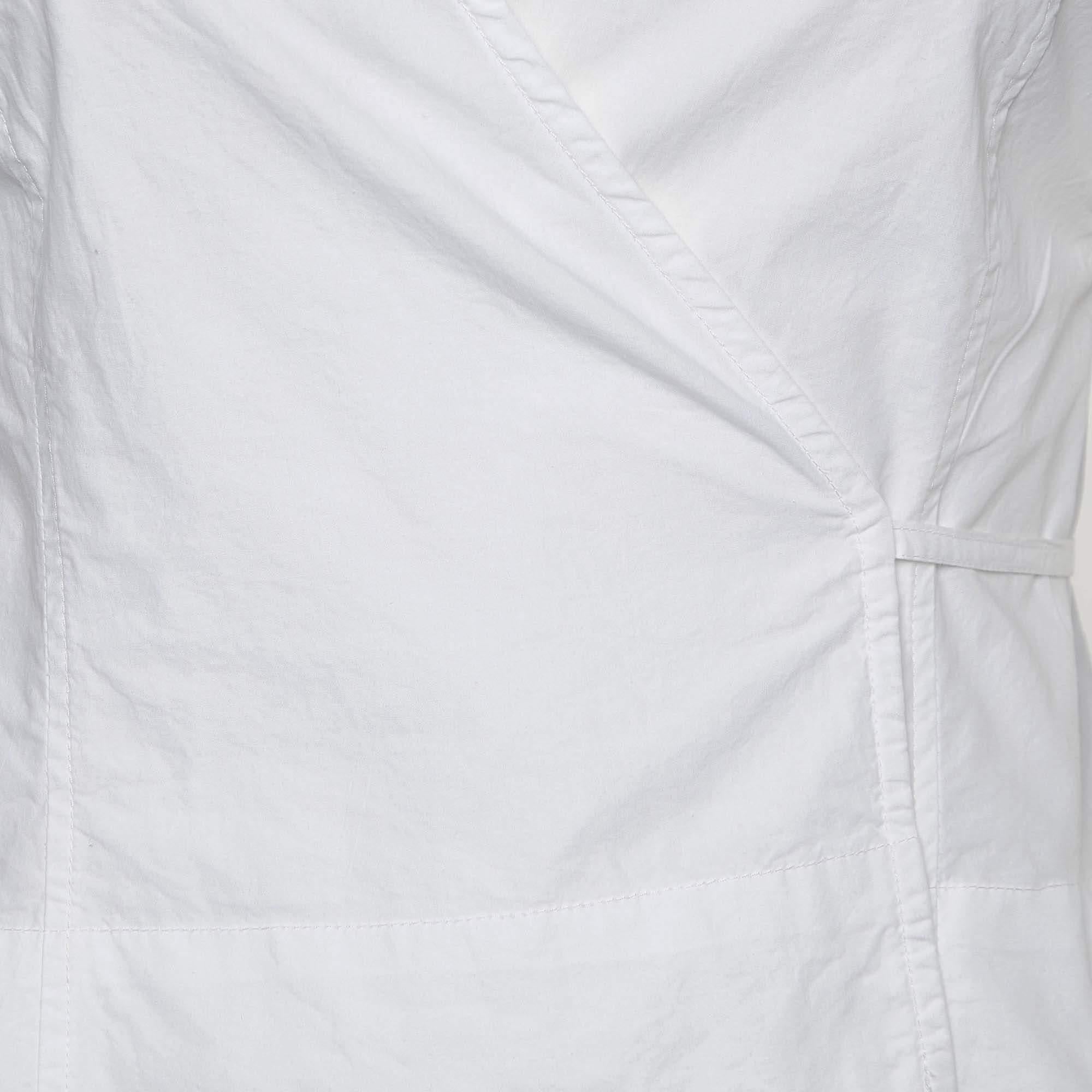 Gray Ganni White Cotton Cap Sleeves Wrap Top XXS For Sale