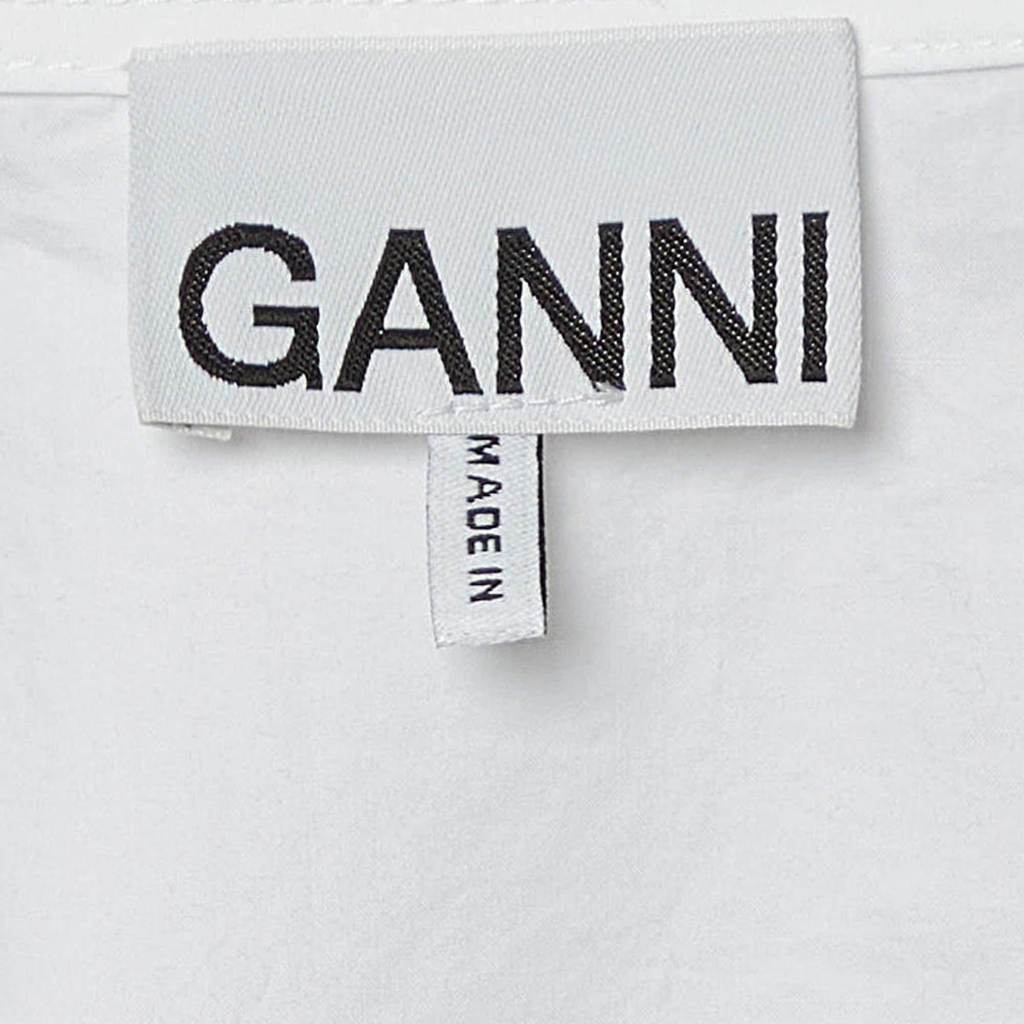 Ganni White Cotton Cap Sleeves Wrap Top XXS In Good Condition For Sale In Dubai, Al Qouz 2