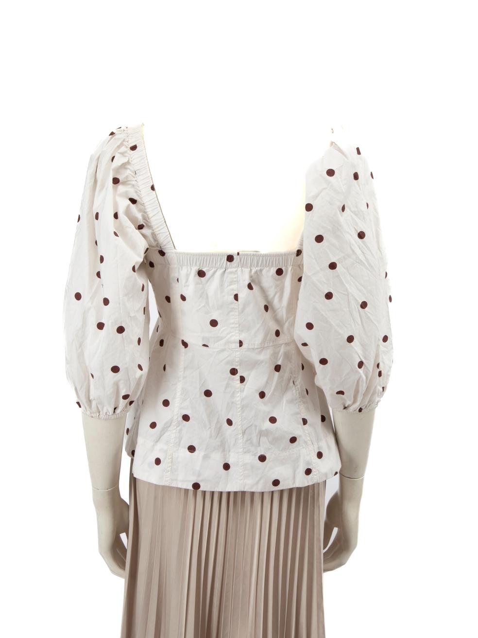 Gray Ganni White Polkadot Balloon Sleeve Top Size M For Sale