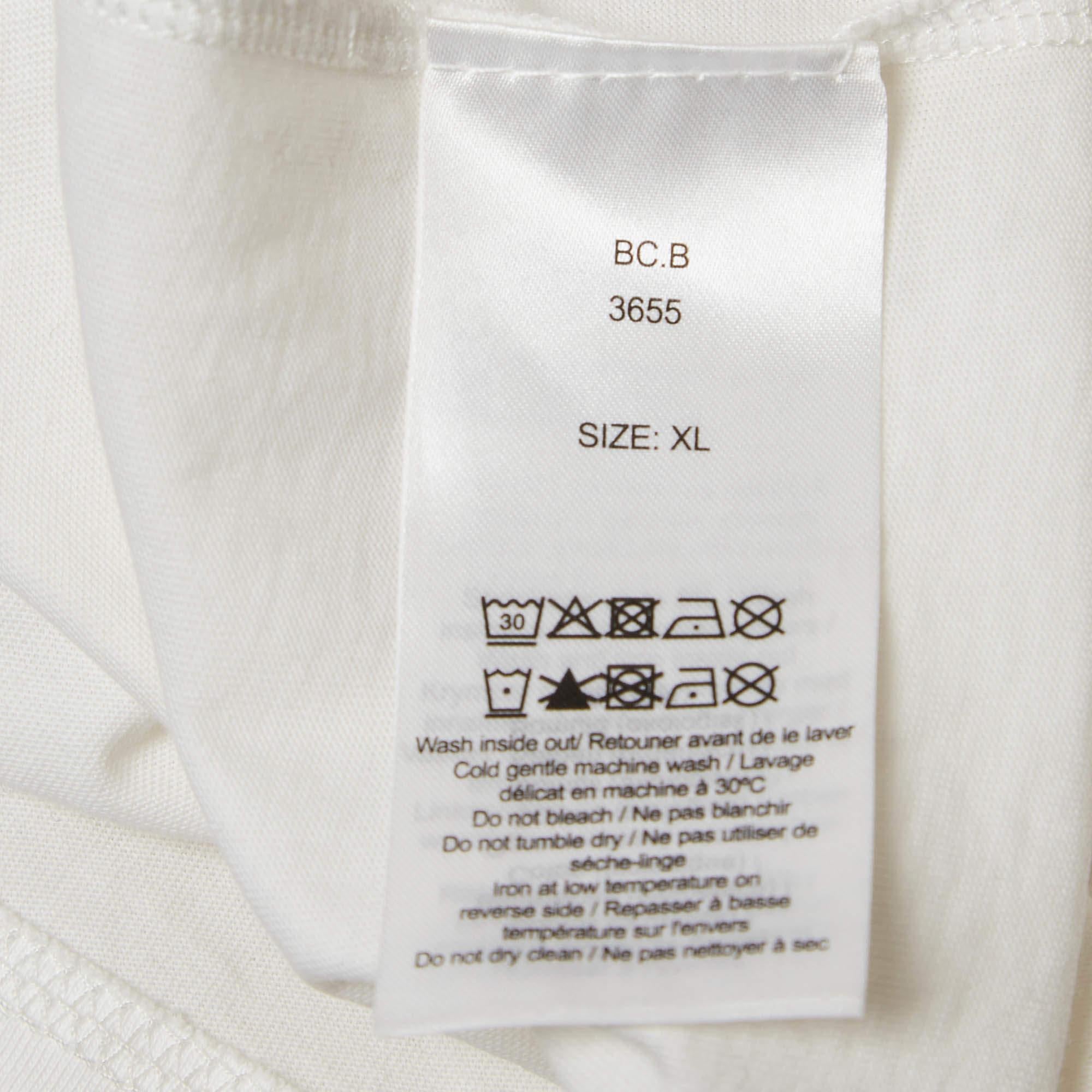 Ganni Weißes bedrucktes Baumwollstrick-T-Shirt mit Rundhalsausschnitt XL Damen im Angebot