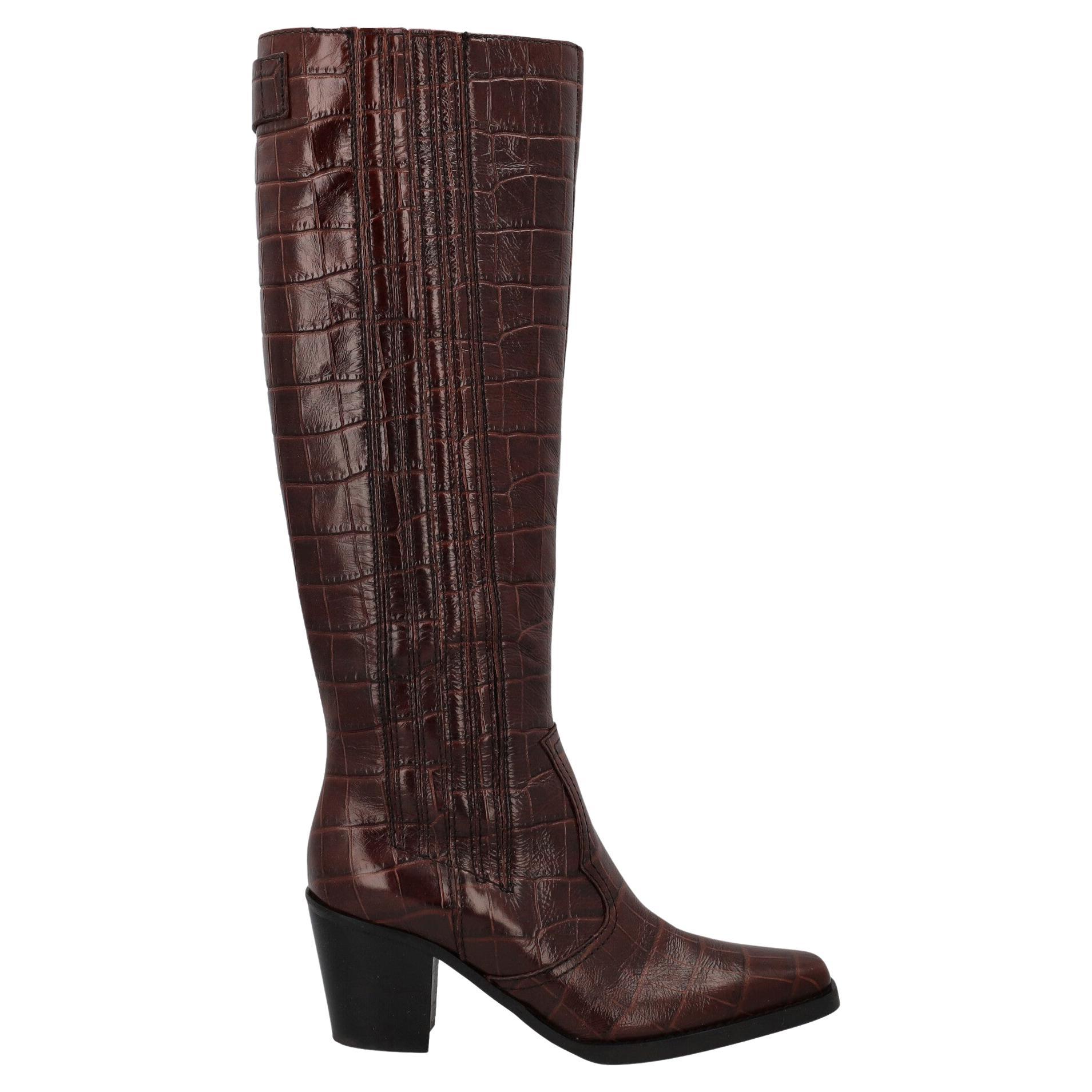 Ganni Women Boots Brown Leather EU 38 For Sale