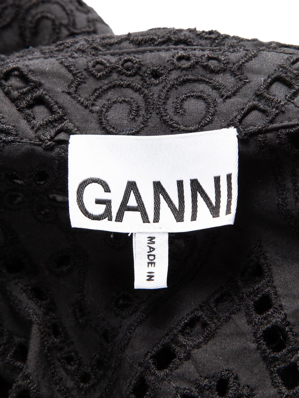 Ganni Women's Black Perforated Embroidered Shirt Dress 2