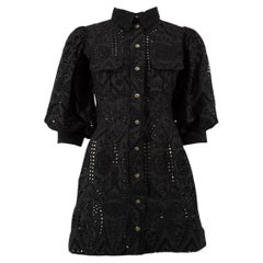 Ganni Women's Black Perforated Embroidered Shirt Dress