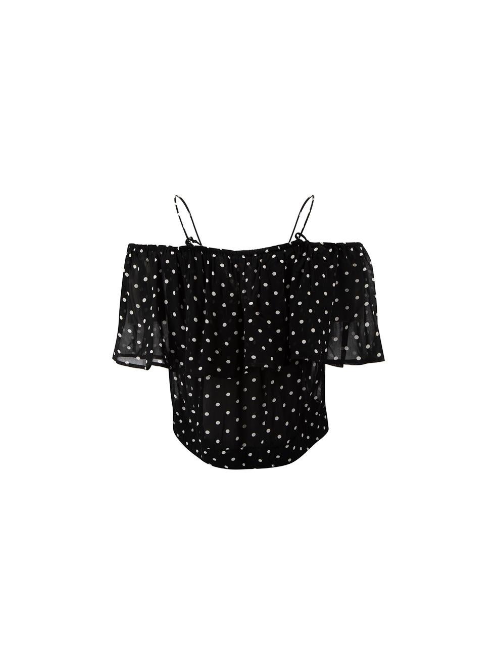 Ganni Women's Black Polkadot Off The Shoulder Cropped Top In Good Condition In London, GB